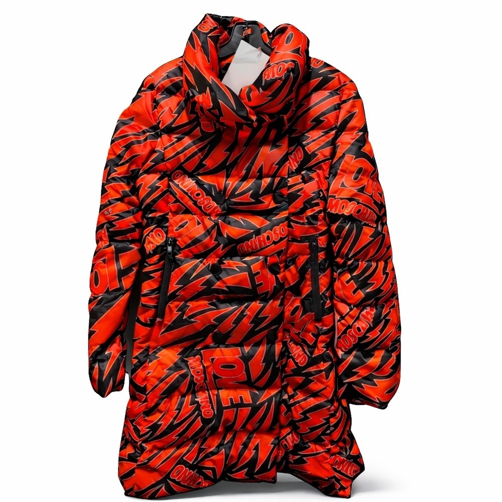 Love Moschino Red Black Mix Puffer Jacket Winter Coat Size 6 NWT Designer